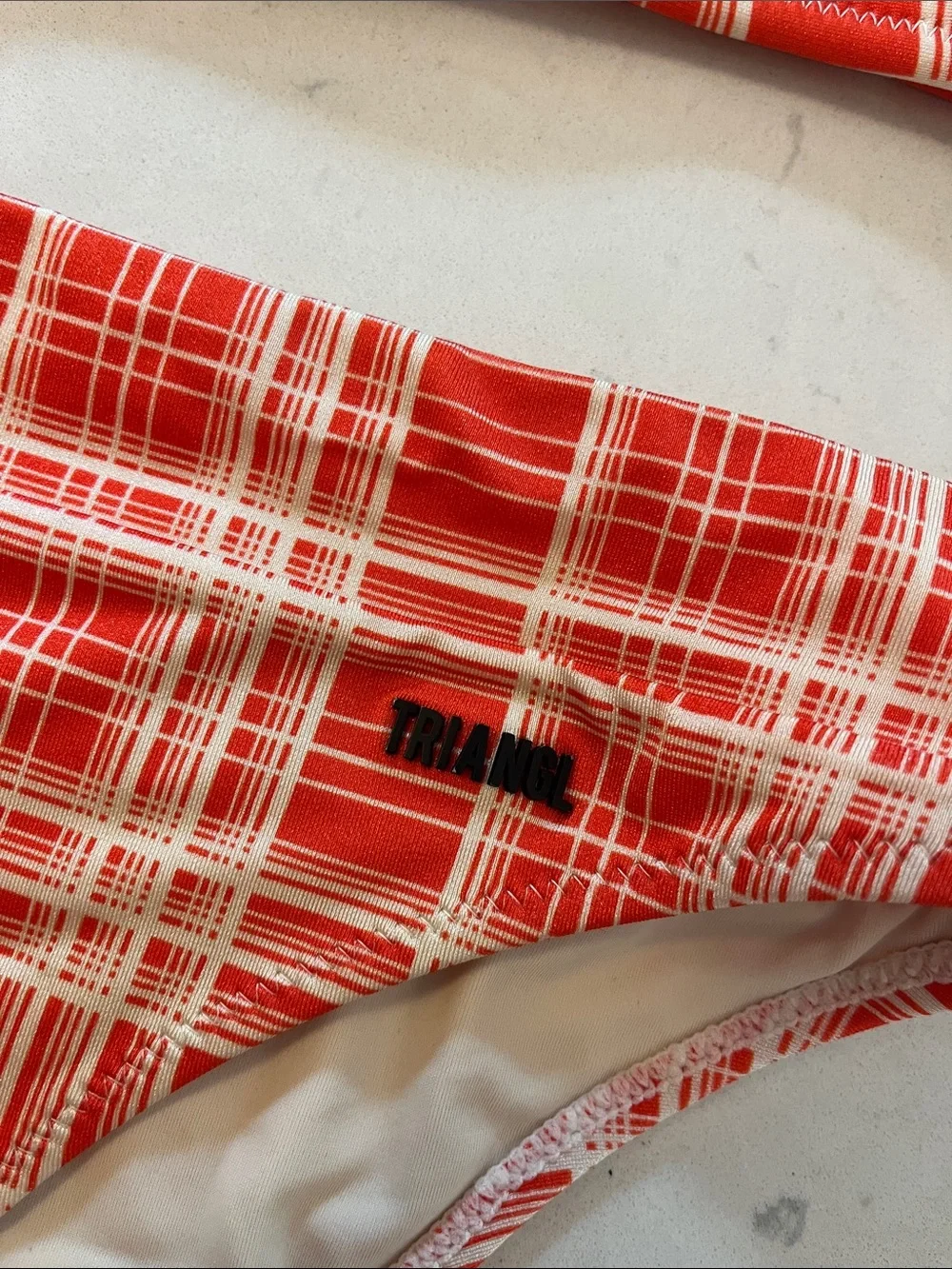 Triangl swimwear Coral Plaid Bandeau Bikini Size M